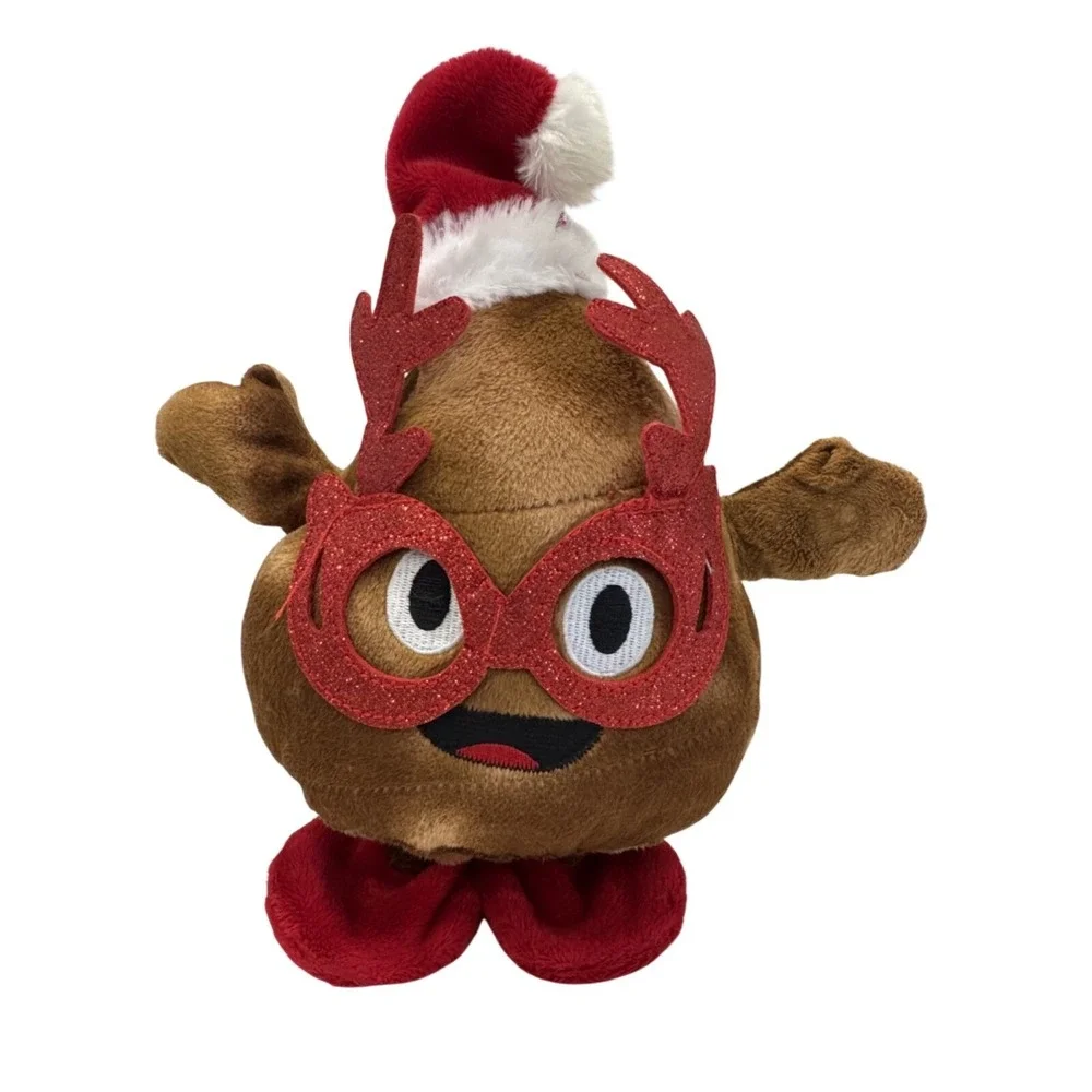 Dan Dee Christmas Reindeer Poop Emoji Plush Brown Red Glitter Glasses Santa Hat